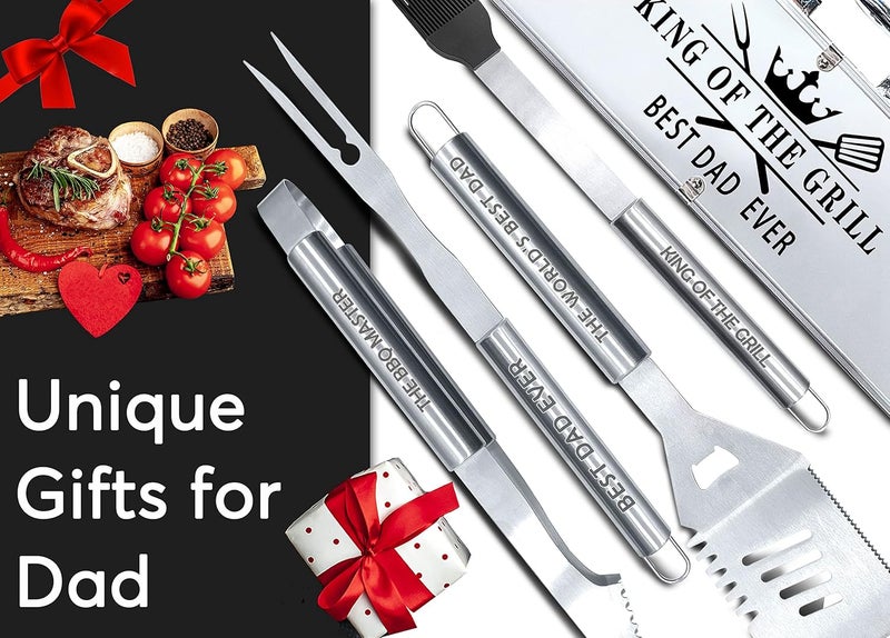 Bonsai Tree Dad Birthday Gifts from Daughter, Gifts for Dad, Best Dads Ever Gift for Fathers Day - Cool Grilling BBQ Present for Father from Son - Daddy Stainless Steel Metal Tool Heavy Duty Set 4 - Image 3